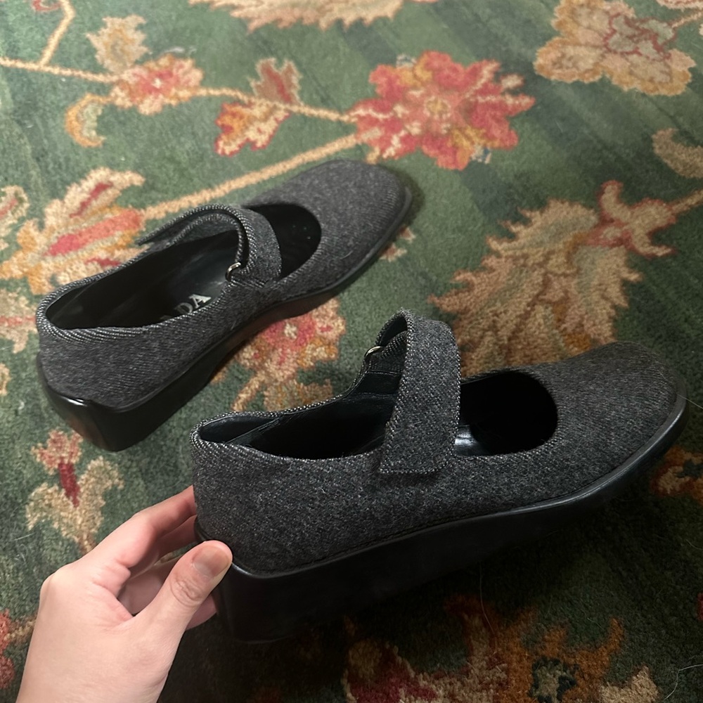Prada Italy Wool Mary Janes Gray Flat Size US 7